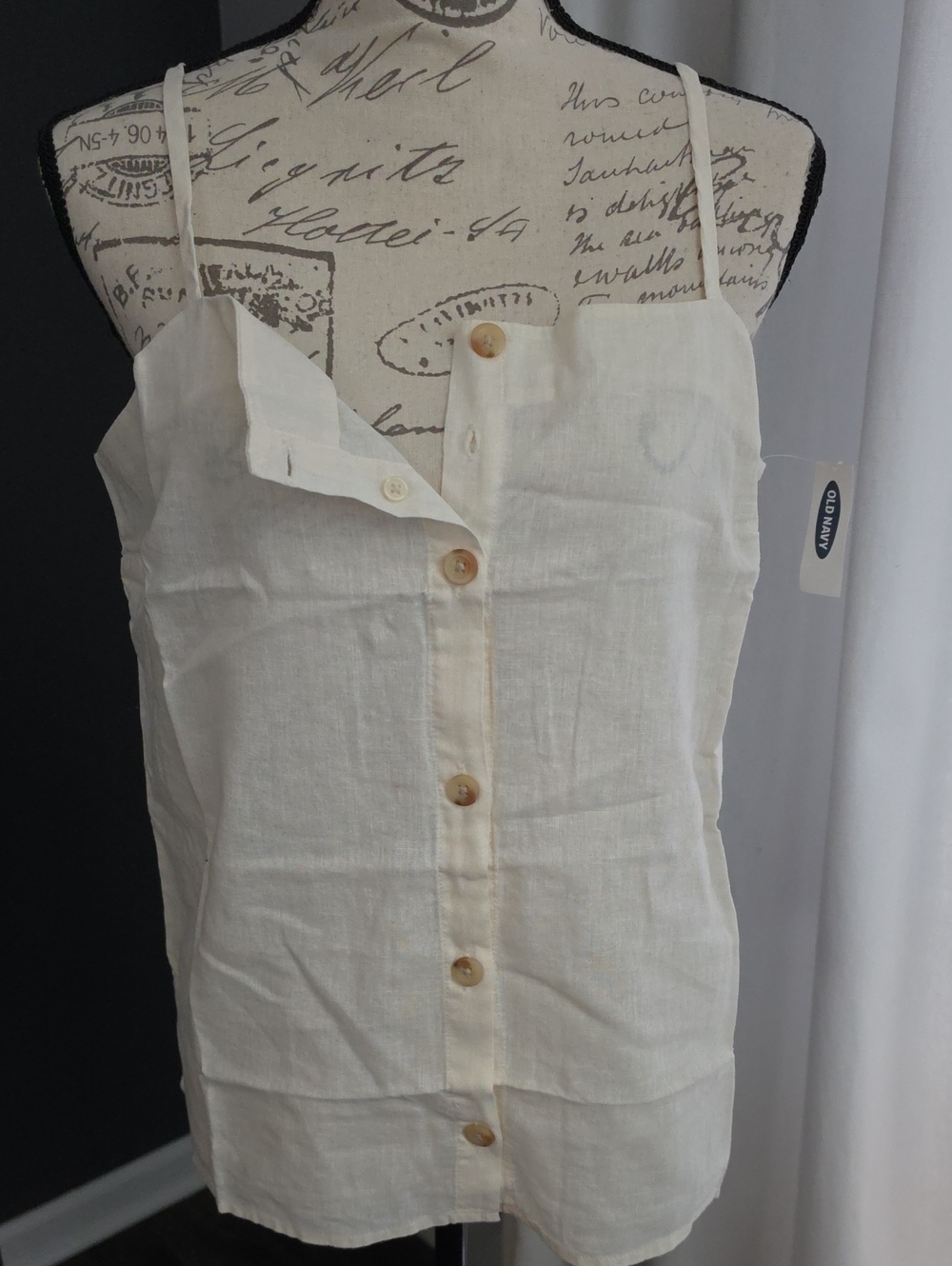 Old Navy Cream Button-Front Linen-Blend Cami